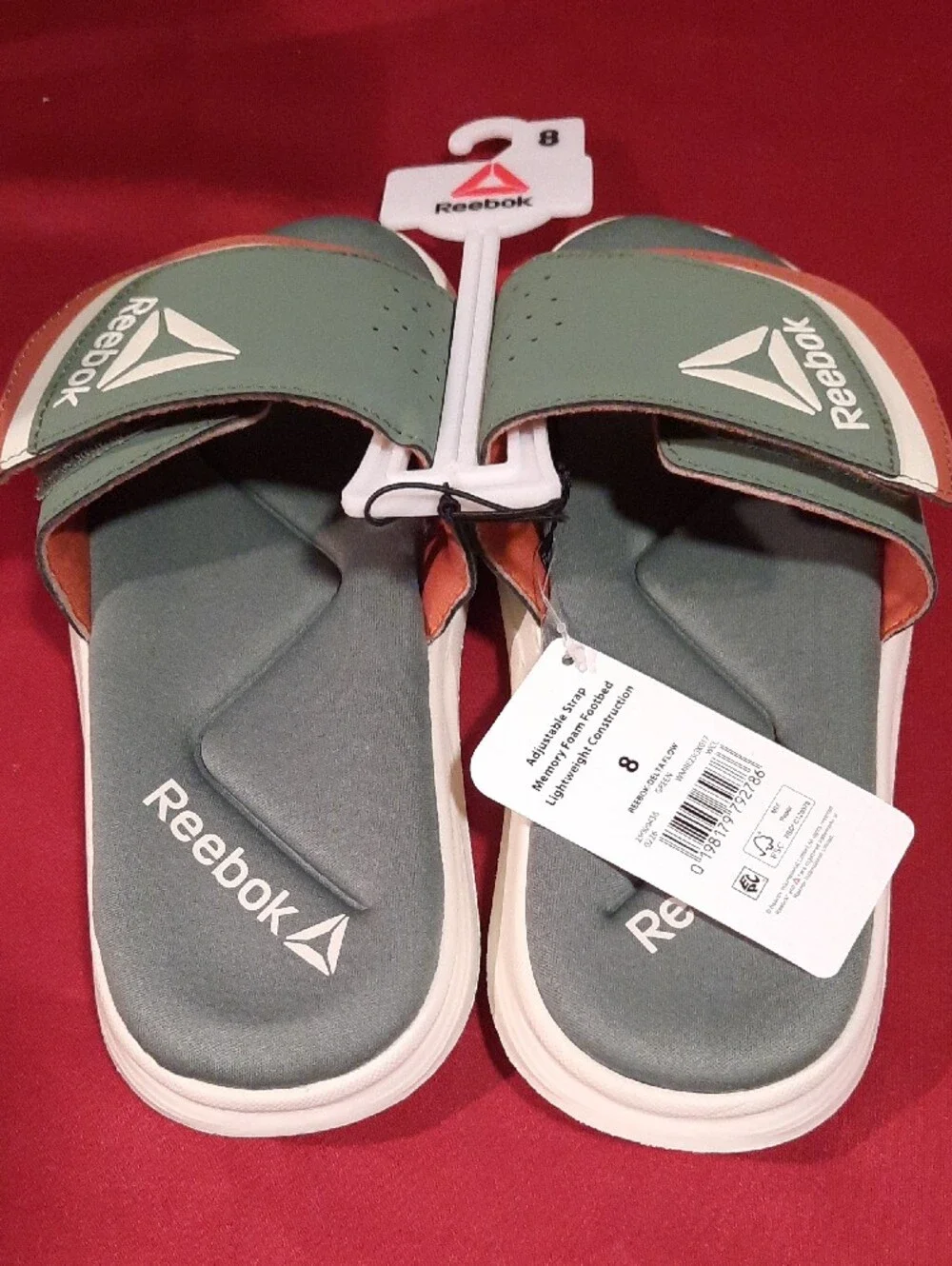 NEW Reebok Delta Flow Slide Sandals Womens Size 8 Green Adjustable Memory Foam